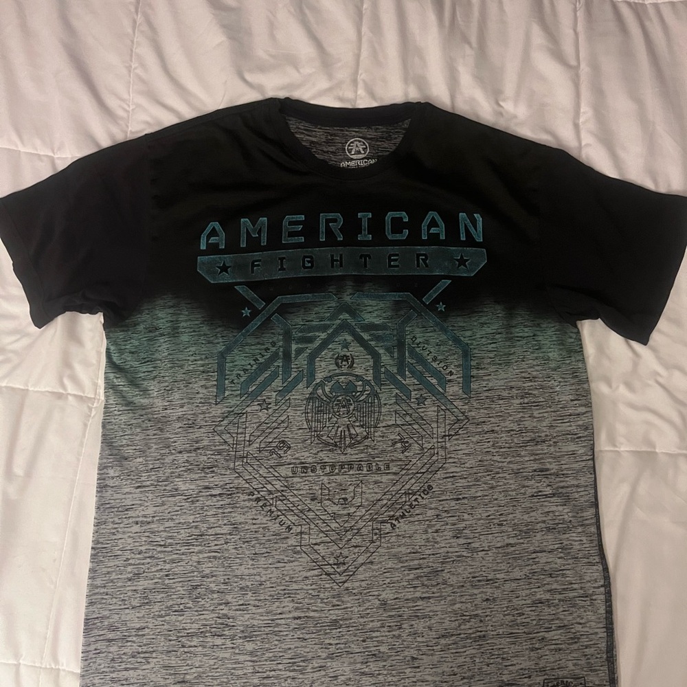 American Fighter Black and Gray Short Sleeve Tees Casual Style